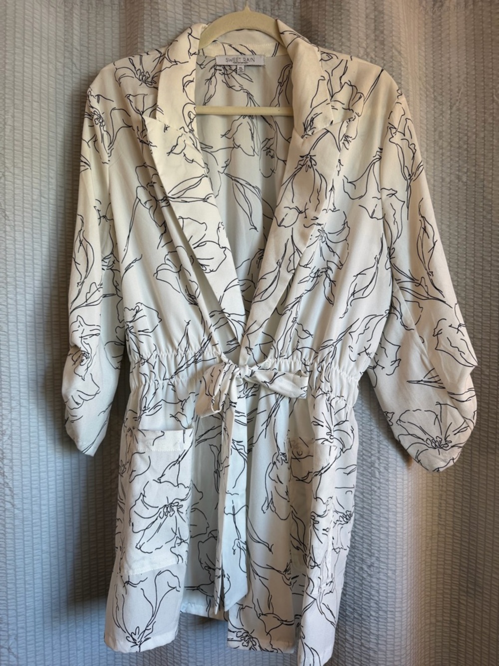 Sweet Rain Cream Floral Tie-Waist Blazer Jacket